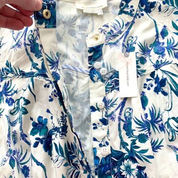 ANTHROPOLOGIE NWT Blue and White Floral Belted Jumpsuit Romper – Size 12 Large - Picture 12 of 13